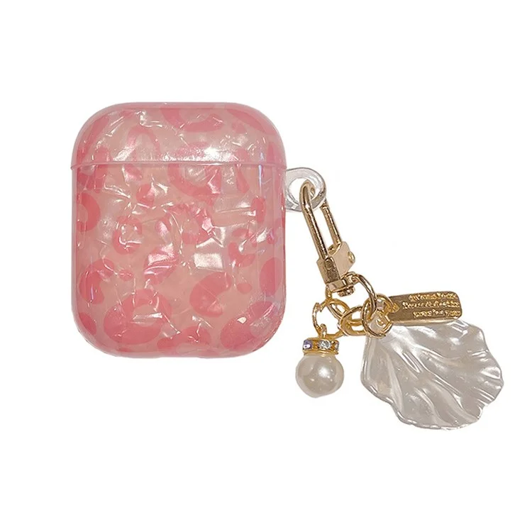 Pour Apple AirPods Avec Cas de Charge (2016) / (2019) / AirPods Avec Case de Charge Sans Fil (2019) Grain Shell Grain TPU Bluetooth Ecoutphone Charging Couvercle de Protection Avec Pendentif en Forme de Coque