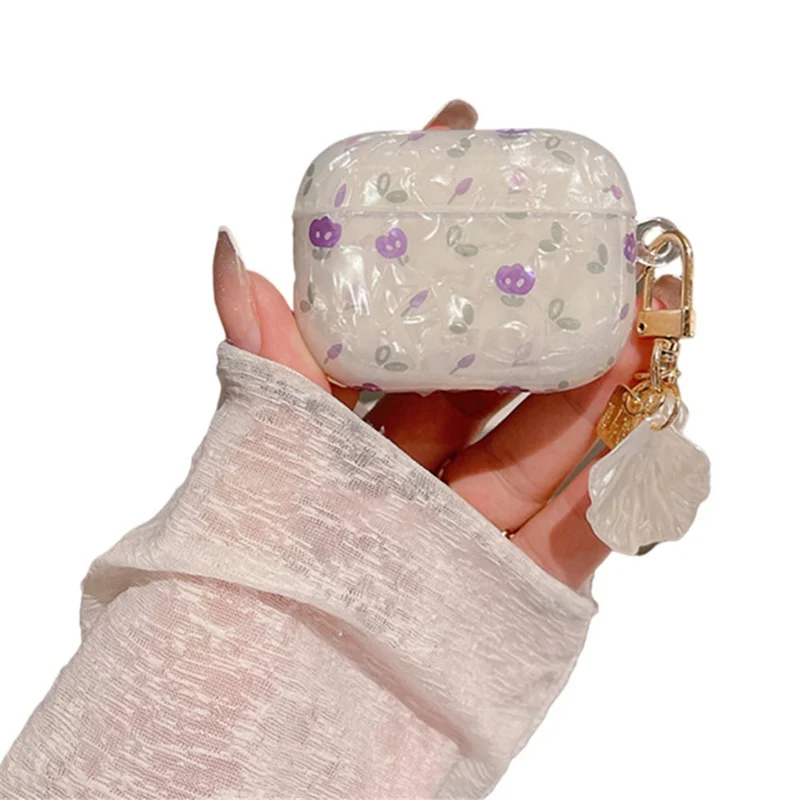 Tulip Shell Schutzhülle für Apple AirPods Pro, TPU-Hülle mit Muschelanhänger für Bluetooth-kompatible Ohrhörer