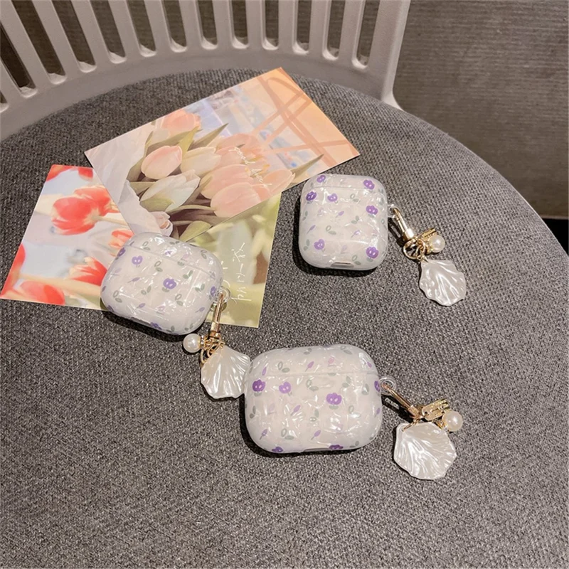 Tulip Shell Schutzhülle für Apple AirPods Pro, TPU-Hülle mit Muschelanhänger für Bluetooth-kompatible Ohrhörer