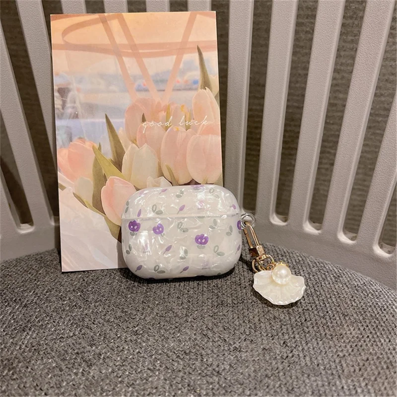 Tulip Shell Schutzhülle für Apple AirPods Pro, TPU-Hülle mit Muschelanhänger für Bluetooth-kompatible Ohrhörer