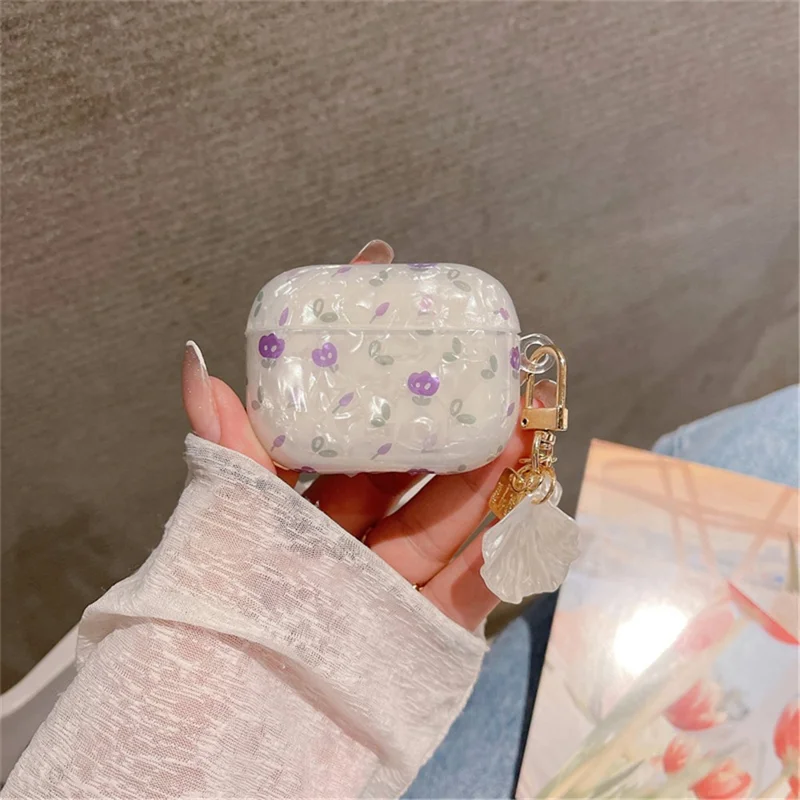 Tulip Shell Schutzhülle für Apple AirPods Pro, TPU-Hülle mit Muschelanhänger für Bluetooth-kompatible Ohrhörer