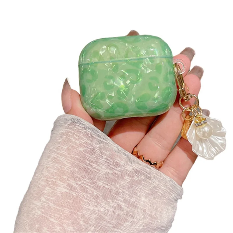 For Apple AirPods 3 Stylish Shell Grain TPU Anti-wear Bluetooth-compatible Earphone Charging Case Protective Cover with Shell Pearl Pendant