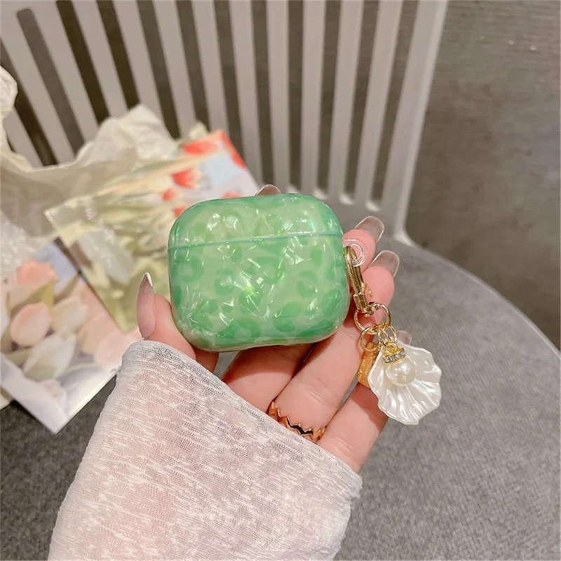 For Apple AirPods 3 Stylish Shell Grain TPU Anti-wear Bluetooth-compatible Earphone Charging Case Protective Cover with Shell Pearl Pendant