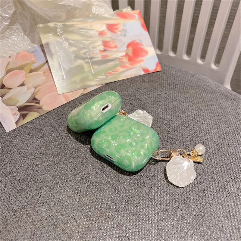 For Apple AirPods 3 Stylish Shell Grain TPU Anti-wear Bluetooth-compatible Earphone Charging Case Protective Cover with Shell Pearl Pendant