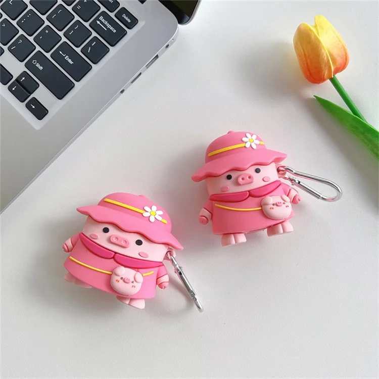 Para Apple AirPods Con Carcasa (2016)/(2019)/AirPods Con Caja de Carga Inalámbrica (2019) Piggy Con Diseño de Sombrero Caja de Carga de Caja de Carga de Silicona Auricular Con Gancho Con Gancho