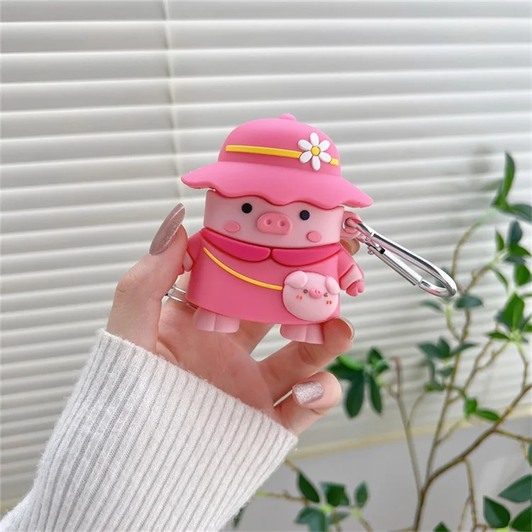 Para Apple AirPods Con Carcasa (2016)/(2019)/AirPods Con Caja de Carga Inalámbrica (2019) Piggy Con Diseño de Sombrero Caja de Carga de Caja de Carga de Silicona Auricular Con Gancho Con Gancho