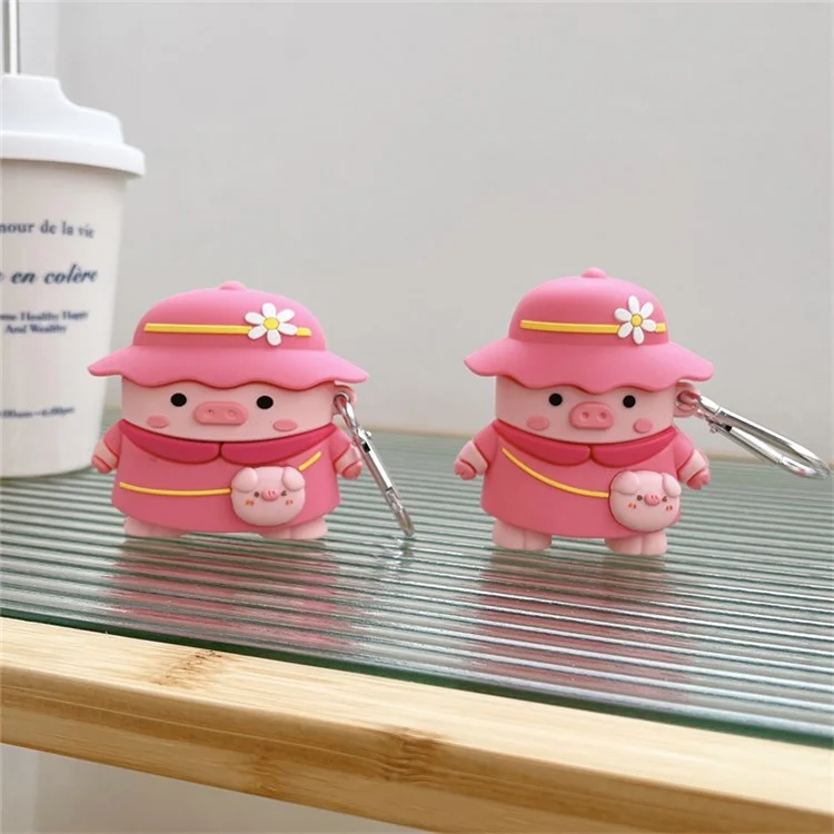 Para Apple AirPods Con Carcasa (2016)/(2019)/AirPods Con Caja de Carga Inalámbrica (2019) Piggy Con Diseño de Sombrero Caja de Carga de Caja de Carga de Silicona Auricular Con Gancho Con Gancho