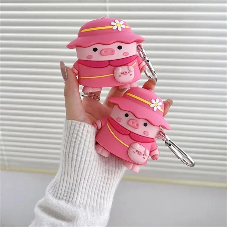 Para Apple AirPods Con Carcasa (2016)/(2019)/AirPods Con Caja de Carga Inalámbrica (2019) Piggy Con Diseño de Sombrero Caja de Carga de Caja de Carga de Silicona Auricular Con Gancho Con Gancho