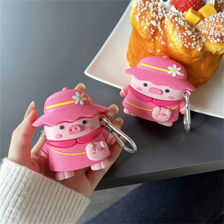 Para Apple AirPods Con Carcasa (2016)/(2019)/AirPods Con Caja de Carga Inalámbrica (2019) Piggy Con Diseño de Sombrero Caja de Carga de Caja de Carga de Silicona Auricular Con Gancho Con Gancho
