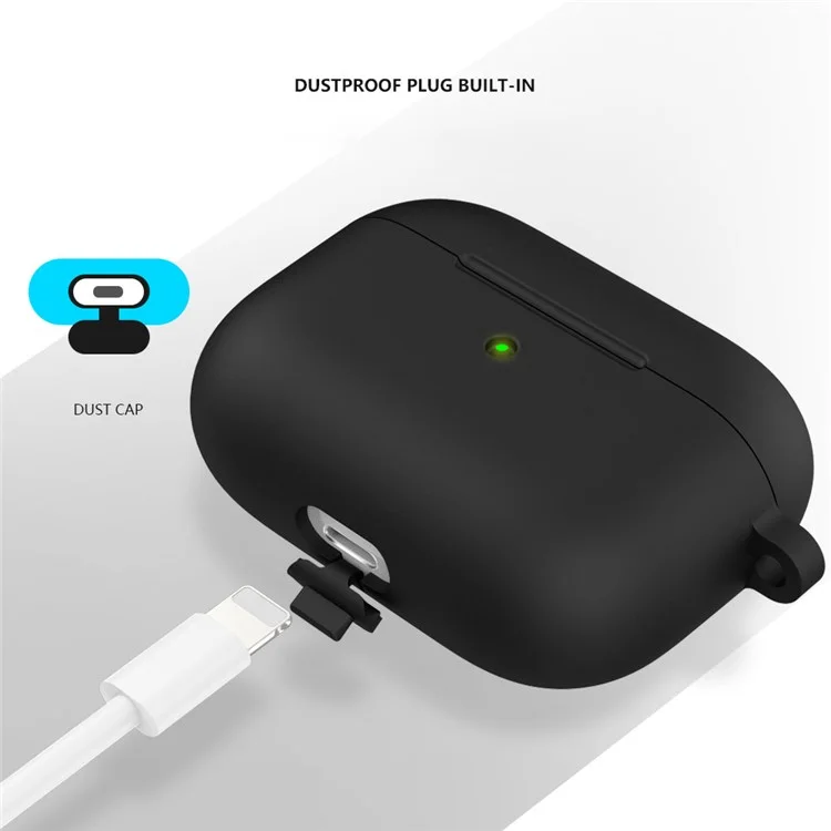A060 Soft Silicone Earphone Cover für Apple AirPods 3, stoßabsorbierendes Schutzhülle mit Schlüsselanhänger - Schwarz