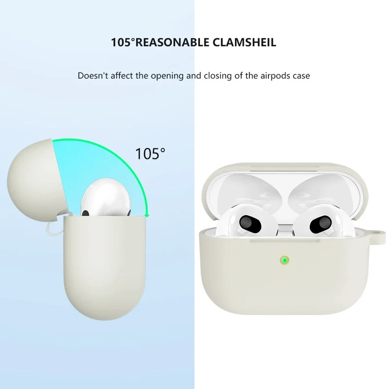 A060 Soft Silicone Earphone Cover for Apple AirPods 3, Shock-Absorbing Protective Case with Keychain - Beige