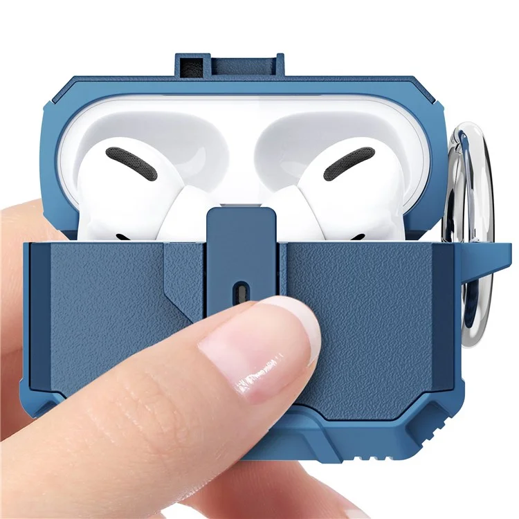 Cubierta de Caja de Carga de Auriculares Para Apple AirPods Pro Auriculares Protector Soft TPU+PC Amplia Case a Prueba de Golpes - Zafiro