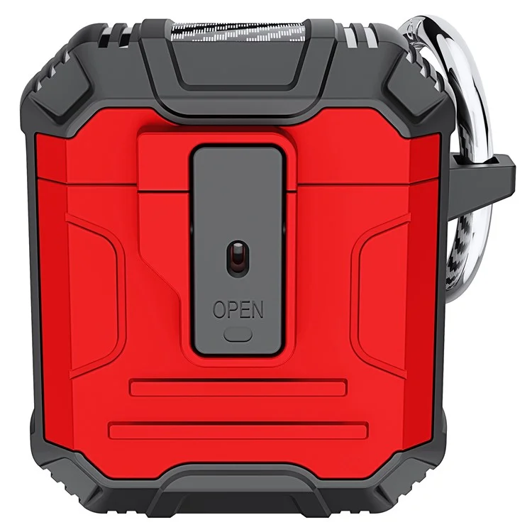 Para Apple AirPods Con Carcasa (2016)/(2019)/AirPods Con Caja de Carga Inalámbrica (2019) Pc+silicona Case de Auriculares un Botón Fácil Tapa de Apertura - Rojo