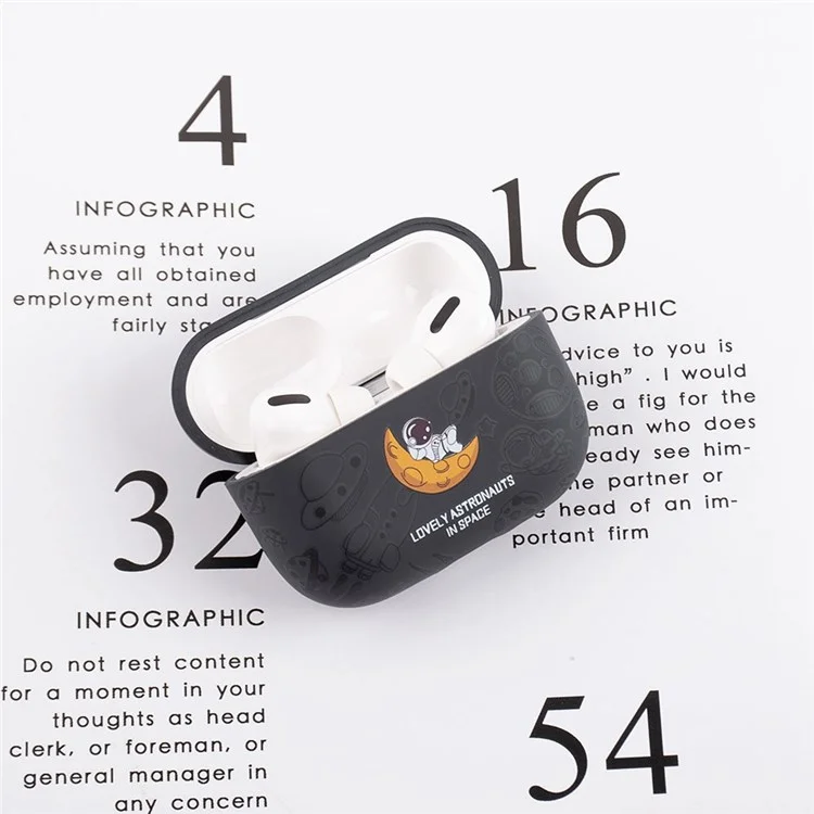 For Apple AirPods Pro Water Transfer Printing TPU Earphone Charging Case Anti-fall Protective Cover - Black Astronaut