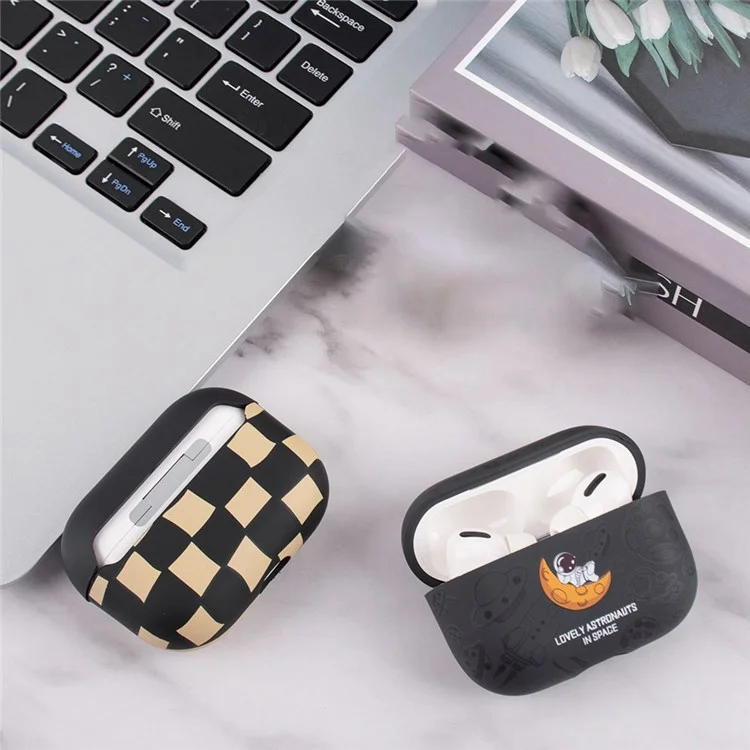 Per Apple AirPods Pro Water Trasfer Transfer Stamping TPU Case di Ricarica Auricolari Anti-fall Protective Cover - Astronauta Nero