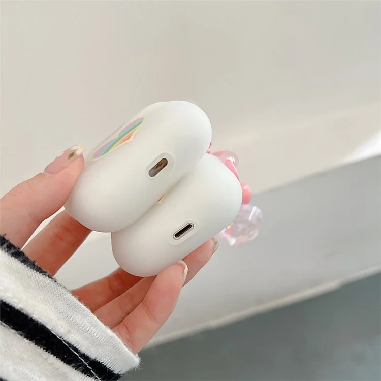 Para a Apple AirPods Com o Caso de Carregamento (2016) /(2019) / AirPods Com Estojo de Carregamento Sem Fio (2019) Caixa de Fone de Ouvido Com Padrão de Arco-íris Anti-shock TPU Macio TPU Com Pingente de Coração