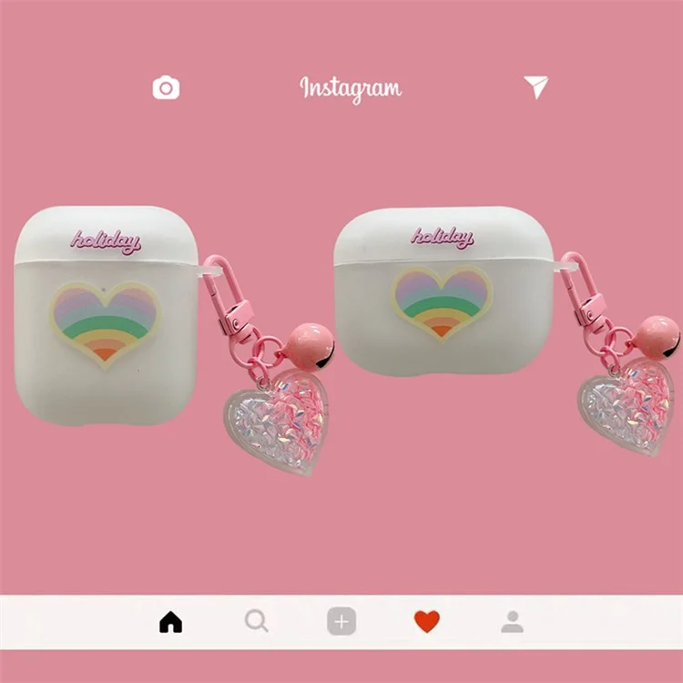 Para a Apple AirPods Com o Caso de Carregamento (2016) /(2019) / AirPods Com Estojo de Carregamento Sem Fio (2019) Caixa de Fone de Ouvido Com Padrão de Arco-íris Anti-shock TPU Macio TPU Com Pingente de Coração
