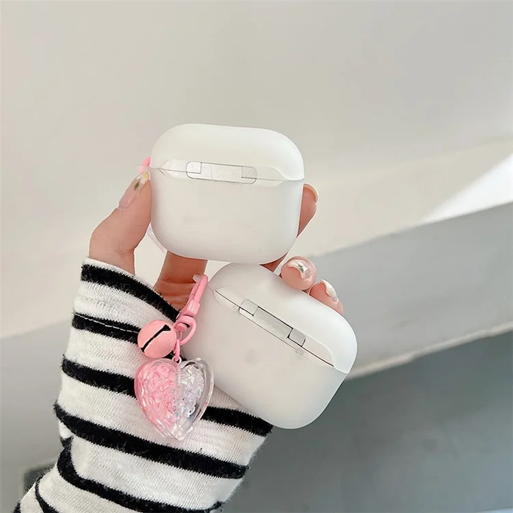 For Apple AirPods 3 Rainbow Heart Pattern Anti-drop Earphone Case Durable Soft TPU Protective Cover with Heart Pendant