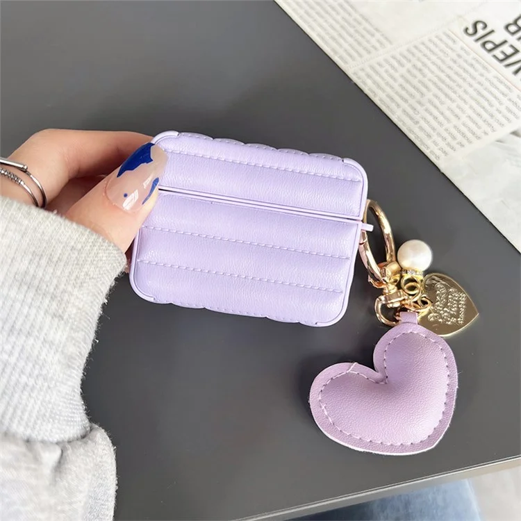 For Apple AirPods Pro Fashionable Down Jacket Pattern Earphone Case Leather+TPU Anti-scratch Protective Cover with Heart Pendant - Purple