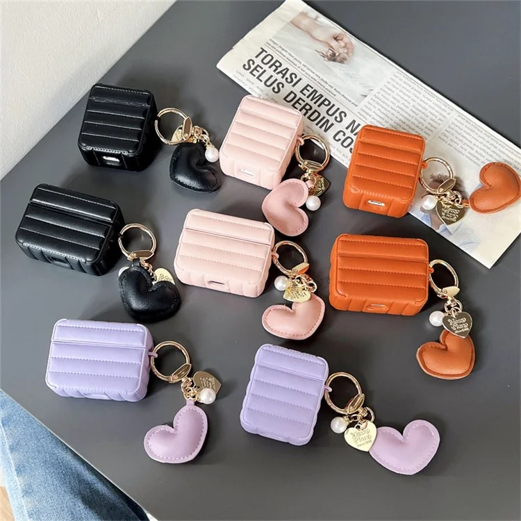 Pour Apple AirPods 3 Électricité de Veste à la Veste Écouteur D'écoute en Cuir + Tpu Couvercle de Protection Anti-automne Avec Pendentif Cardiaque - Rose