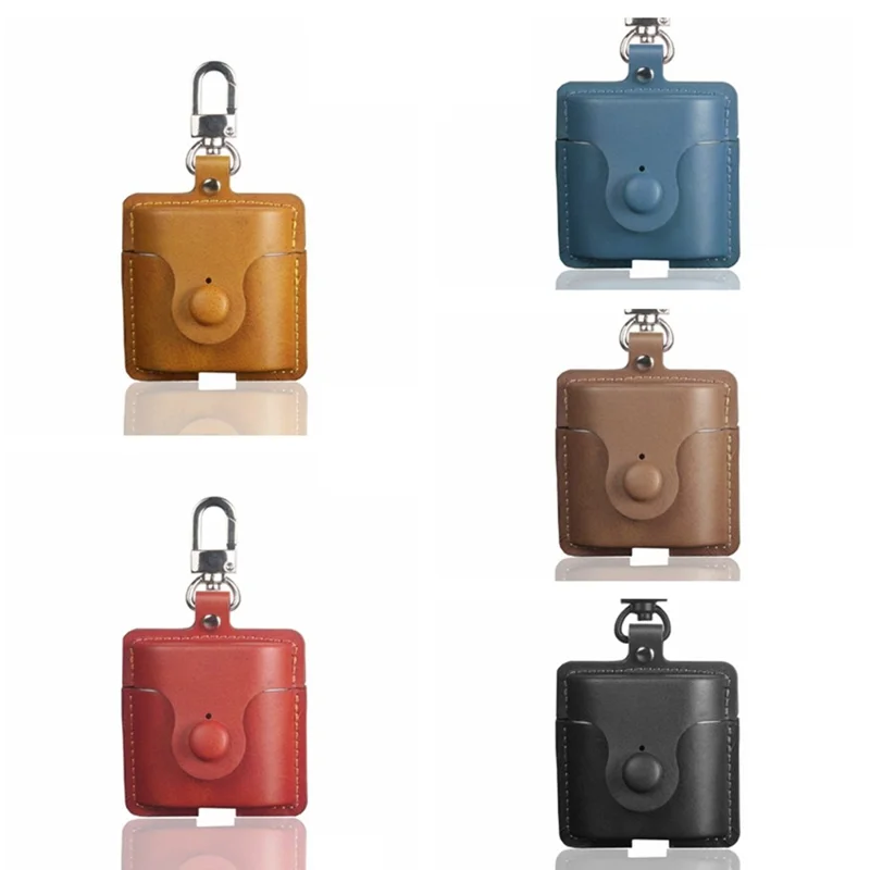 Protective Case for Xiaomi Redmi Bud 3 Anti-Drop Cover Bluetooth-compatible Headset Crazy Horse Textured Shockproof PU Leather Case with Hook - Black