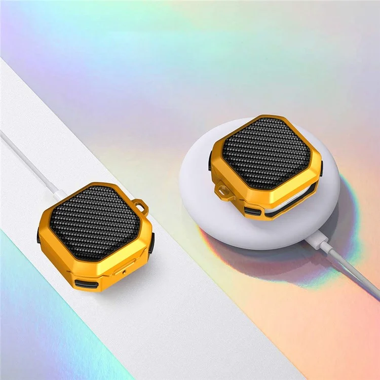 Para Samsung Buds en Vivo / Brotes2 / Buds 2 Pro / Buds Pro Anti-Drop Case Thunder Carbon Fiber Texture Earbuds Cubierta de Carcasa de Carga Soft TPU+PC Protector - Amarillo
