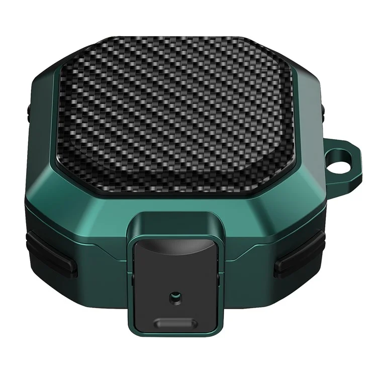 For Samsung Buds Live / Buds2 / Buds 2 Pro  / Buds Pro Carbon Fibre Texture Shockproof Case Earbuds Charging Case Cover Soft TPU+PC Headset Protector - Black Green