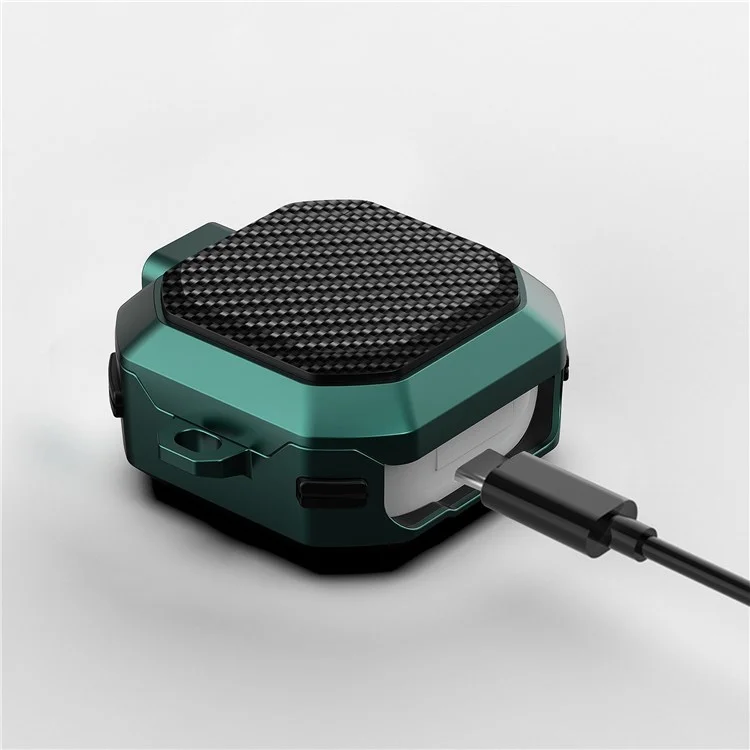 For Samsung Buds Live / Buds2 / Buds 2 Pro  / Buds Pro Carbon Fibre Texture Shockproof Case Earbuds Charging Case Cover Soft TPU+PC Headset Protector - Black Green