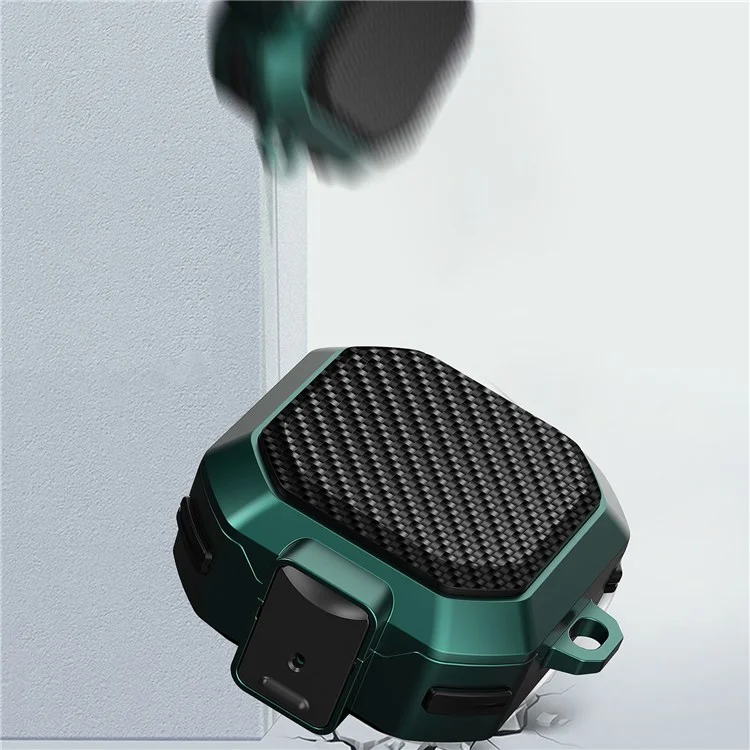 For Samsung Buds Live / Buds2 / Buds 2 Pro  / Buds Pro Carbon Fibre Texture Shockproof Case Earbuds Charging Case Cover Soft TPU+PC Headset Protector - Black Green