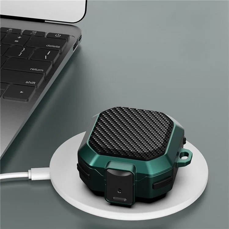 For Samsung Buds Live / Buds2 / Buds 2 Pro  / Buds Pro Carbon Fibre Texture Shockproof Case Earbuds Charging Case Cover Soft TPU+PC Headset Protector - Black