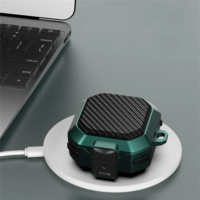 For Samsung Buds Live / Buds2 / Buds 2 Pro  / Buds Pro Carbon Fibre Texture Shockproof Case Earbuds Charging Case Cover Soft TPU+PC Headset Protector - Black Blue