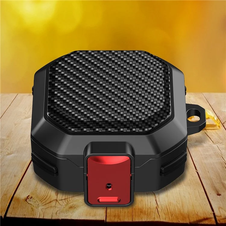 For Samsung Buds Live / Buds2 / Buds 2 Pro  / Buds Pro Carbon Fibre Texture Shockproof Case Earbuds Charging Case Cover Soft TPU+PC Headset Protector - Black Red Buckle