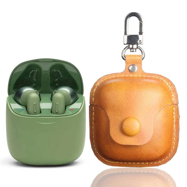 For JBL Tune 225TWS Crazy Horse Texture PU Leather Bluetooth-compatible Earphone Protective Case Anti-drop Anti-scratch Cover - Khaki