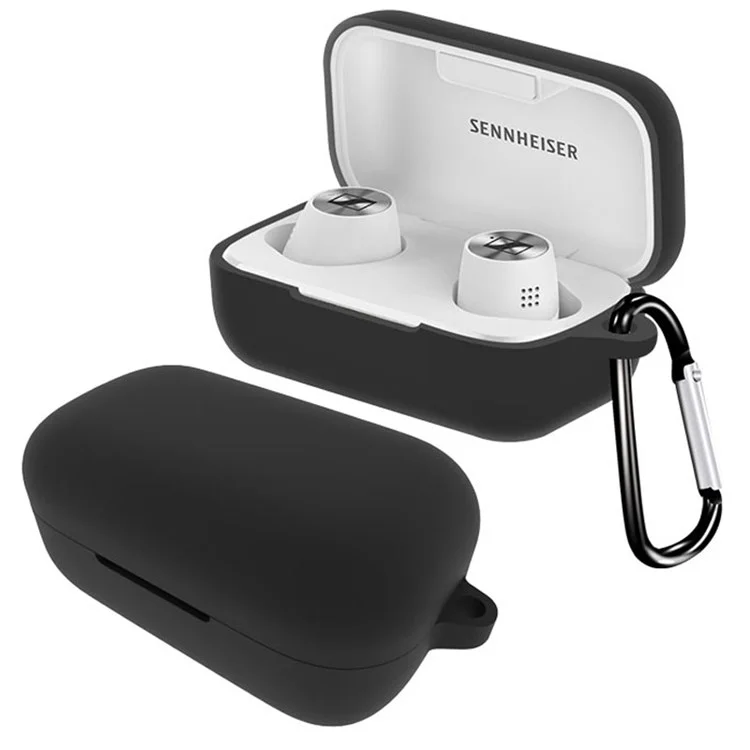Capa de Silicone para Sennheiser MOMENTUM True 2 Fone de Ouvido à Prova de Poeira Capa Protetora Sem Fio Bluetooth Fones de Ouvido Caixa Macia (com Fivela Antiperda) - Preto