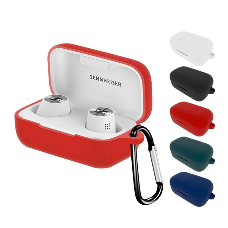 Capa de Silicone para Sennheiser MOMENTUM True 2 Fone de Ouvido à Prova de Poeira Capa Protetora Sem Fio Bluetooth Fones de Ouvido Caixa Macia (com Fivela Antiperda) - Preto