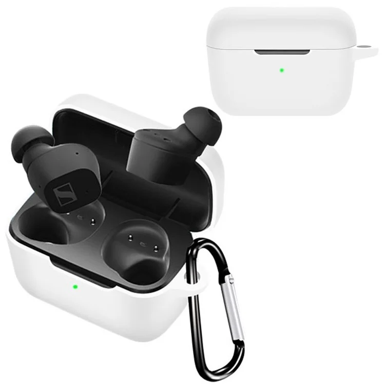 Funda protectora de manga para auriculares Bluetooth inalámbricos Sennheiser CX True Wireless, funda de silicona a prueba de polvo con hebilla antipelda - Blanco