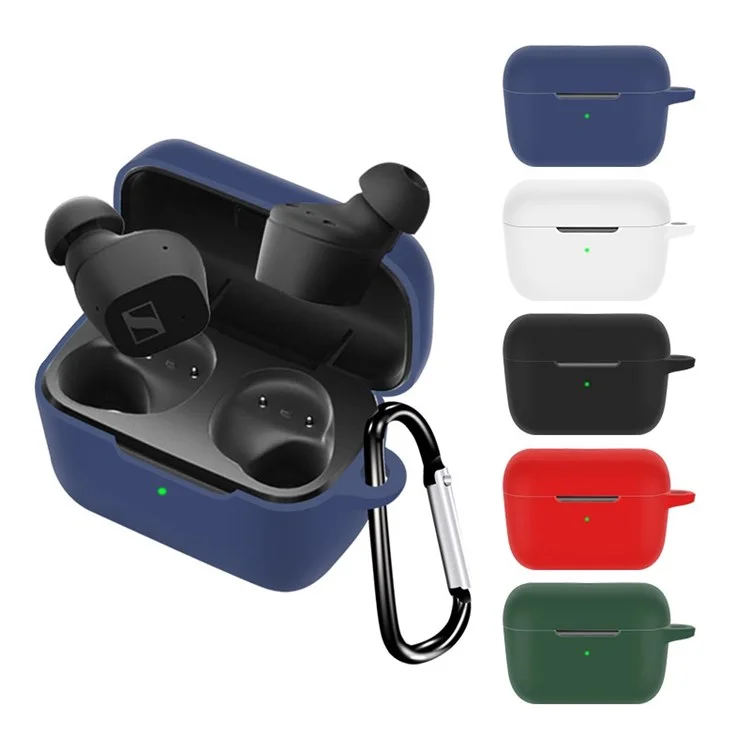 Funda protectora de manga para auriculares Bluetooth inalámbricos Sennheiser CX True Wireless, funda de silicona a prueba de polvo con hebilla antipelda - Blanco