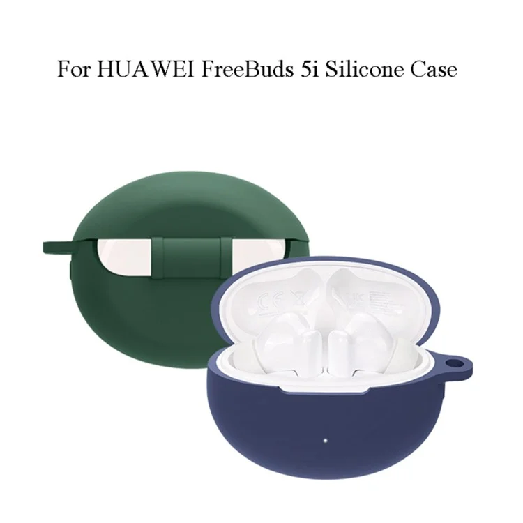 Para Huawei FreeBuds 5i Bluetooth Earphone Silicone Case Anti-drop Anti-scratch Protective Cover with Anti-lost Buckle - Blackish Green