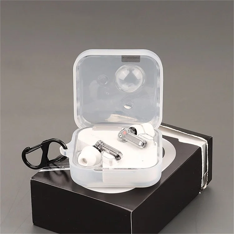 For Nothing Ear (1) Bluetooth-compatible Earphone Transparent Silicone Case Anti-scratch Protective Cover with Anti-lost Buckle