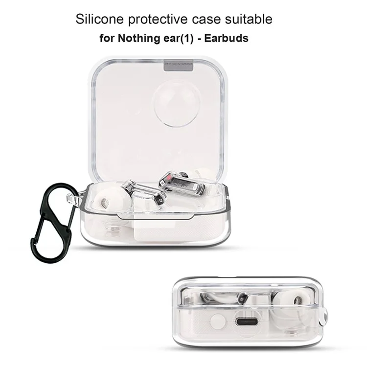 For Nothing Ear (1) Bluetooth-compatible Earphone Transparent Silicone Case Anti-scratch Protective Cover with Anti-lost Buckle