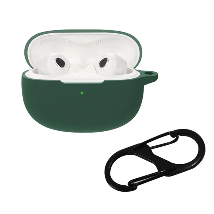 For Xiaomi Buds 3T Pro Bluetooth-compatible Earphone Soft Silicone Case Drop-proof Protective Cover with Anti-lost Buckle - Blackish Green