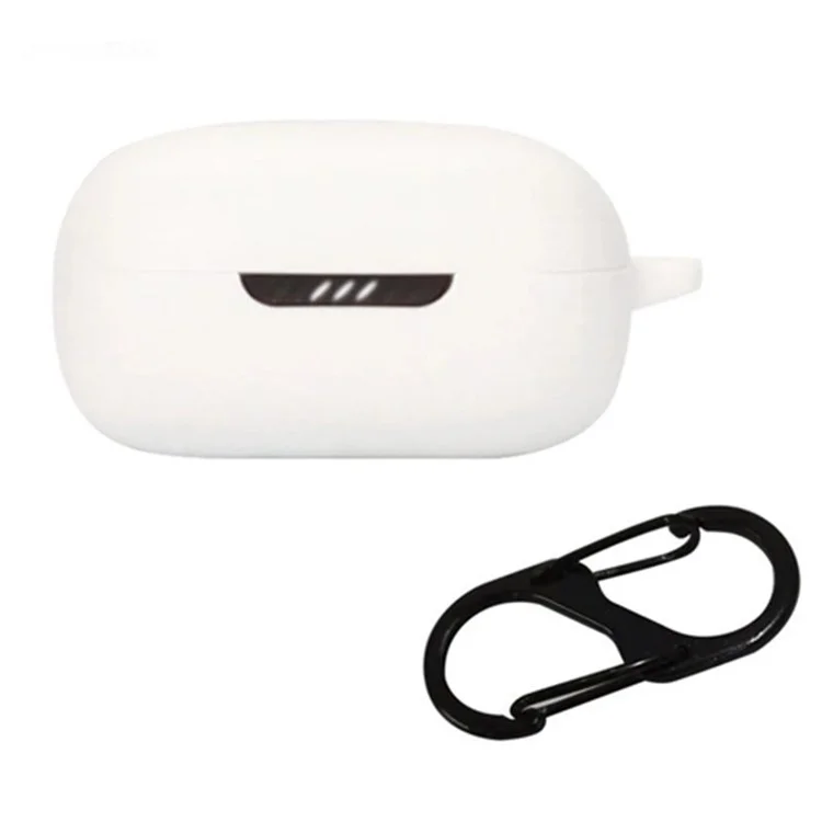 For JBL Live Pro 2 TWS / JBL Live Free 2 TWS Bluetooth-compatible Earbuds Silicone Case Cover Drop-Proof Soft Protector with Anti-Lost Buckle - White