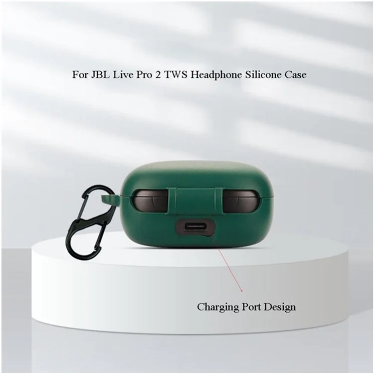 For JBL Live Pro 2 TWS / JBL Live Free 2 TWS Bluetooth-compatible Earbuds Silicone Case Cover Drop-Proof Soft Protector with Anti-Lost Buckle - White
