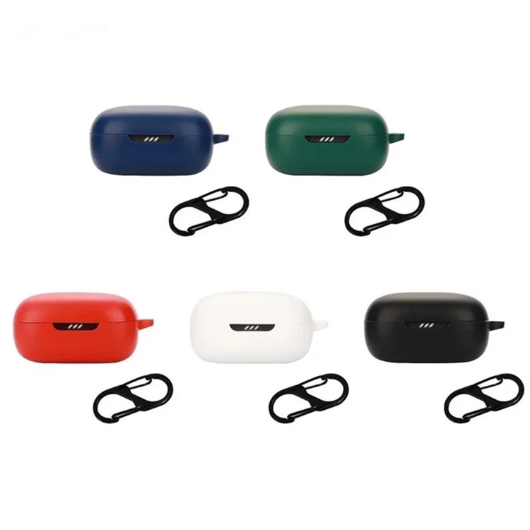 For JBL Live Pro 2 TWS / JBL Live Free 2 TWS Bluetooth-compatible Earbuds Silicone Case Cover Drop-Proof Soft Protector with Anti-Lost Buckle - White