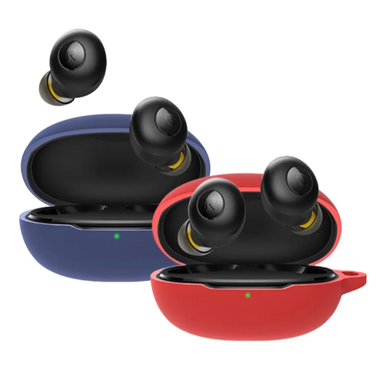 Scratch Resistant Case for Realme Buds Q Wireless Earbuds Protector with Anti-Lost Buckle Bluetooth-compatible Headset Silicone Cover - Dark Blue
