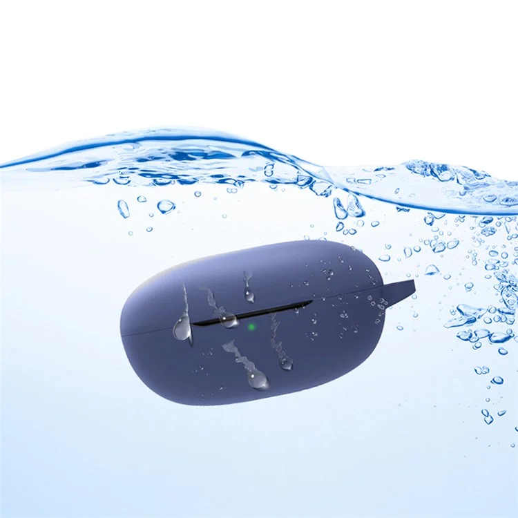 Scratch Resistant Case for Realme Buds Q Wireless Earbuds Protector with Anti-Lost Buckle Bluetooth-compatible Headset Silicone Cover - Dark Blue