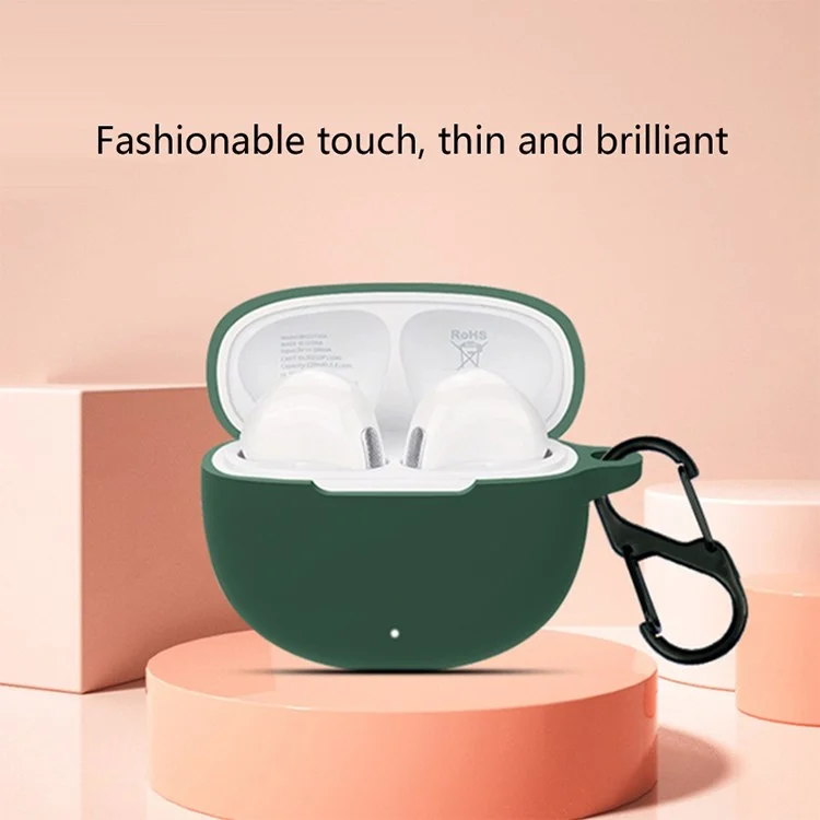 Silicone Case for QCY T20 Bluetooth-compatible Earbuds Cover Drop-Proof Soft Protector with Anti-Lost Buckle - Blackish Green