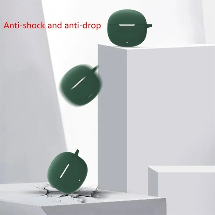 Silicone Case for QCY T20 Bluetooth-compatible Earbuds Cover Drop-Proof Soft Protector with Anti-Lost Buckle - Blackish Green