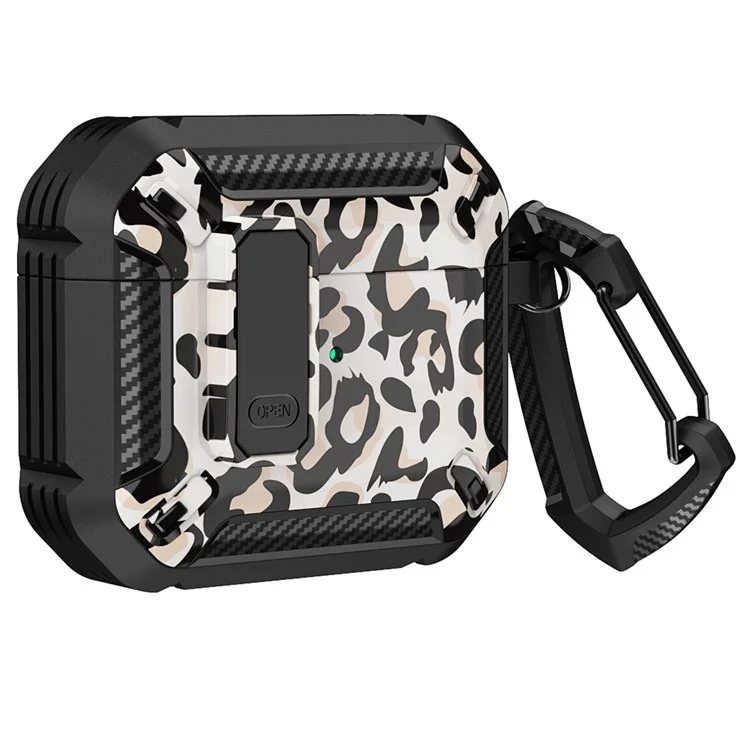 Pour Apple AirPods 3 Case de Protection Portable Elets Tpu Soft Tpu + pc Couverture de Boucle - Léopard