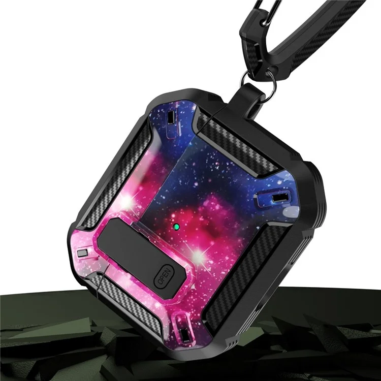 Para Apple AirPods Pro Soft TPU+PC Capa Bluetooth Earbuds Padrão de Caixa de Proteção Padrão Impressa Com Fivela - Preto / Camo Azul